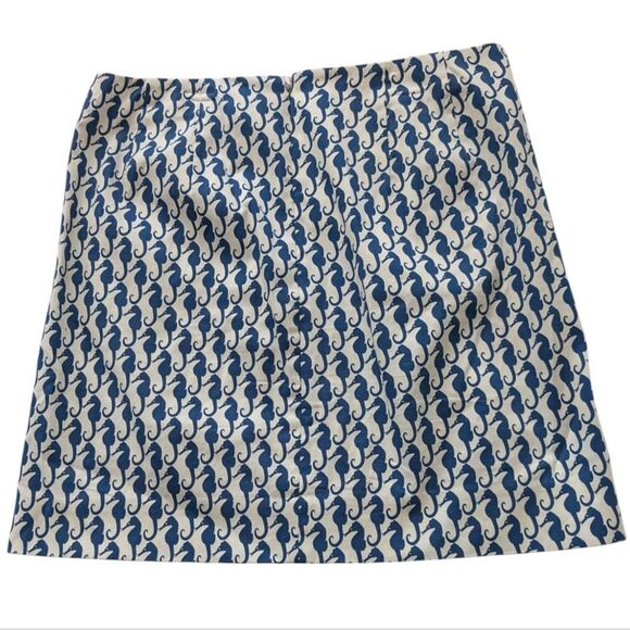J. Crew Blue & White Seahorse Print Pencil Skirt Size 00‎ Women's - Picture 2 of 8